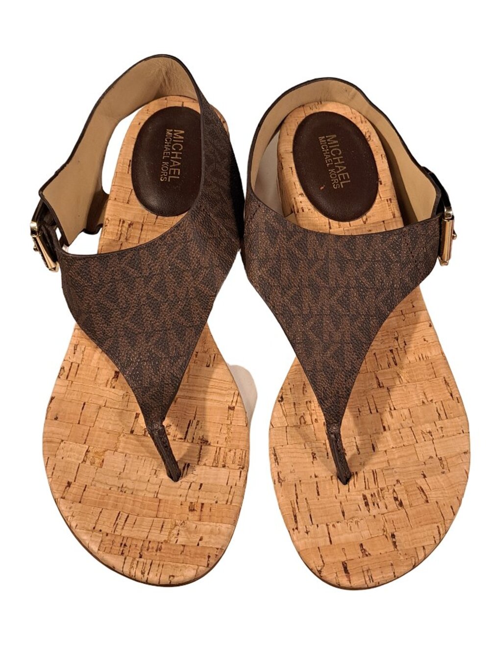 Michael Kors London SG21A Thong Sandals Brown Signature Logo Cork 8M